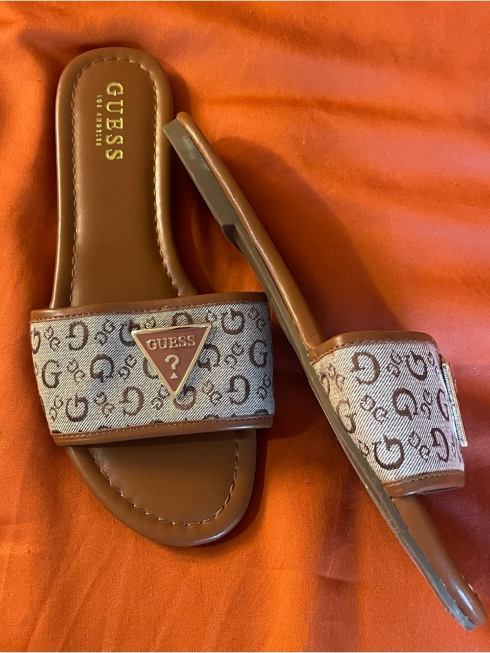 GUESS Brown Slip-On Sandal with Embossed Logo